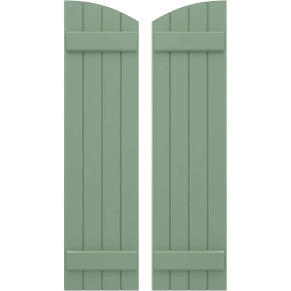 Ekena Millwork Americraft 4-Board (2 Batten) Wood Joined Board-n-Batten Shutters w/Ellipt Top, ARW101BE414X77TGH, PR ARW101BE414X77TGH - main